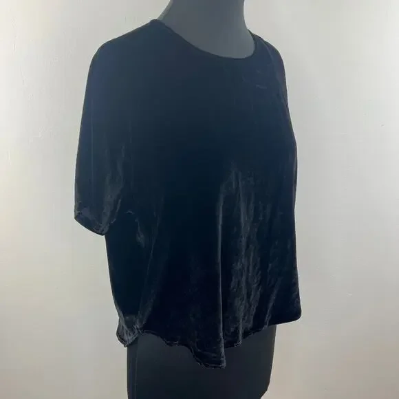 MADEWELL Black Velvet Tulip-Hem Top Silk Blend Relaxed Fit Draped Short Sleeve S - Picture 2 of 6